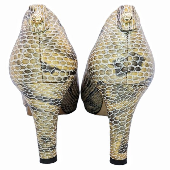 Stuart Weitzman Snake Print Peep-Toe Heels 8.5 Leather Pumps Classy & Chic - Picture 7 of 9